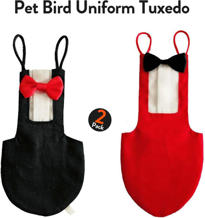 Two pack of QBLEEV reusable bird clothes illustrating the water resistant interior lining pocket.