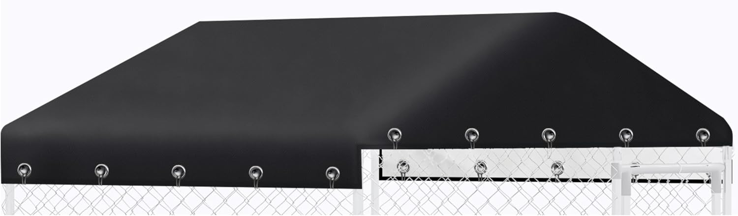 MDHAO replaceable dog kennel cover front view showing heavy duty black fabric canopy