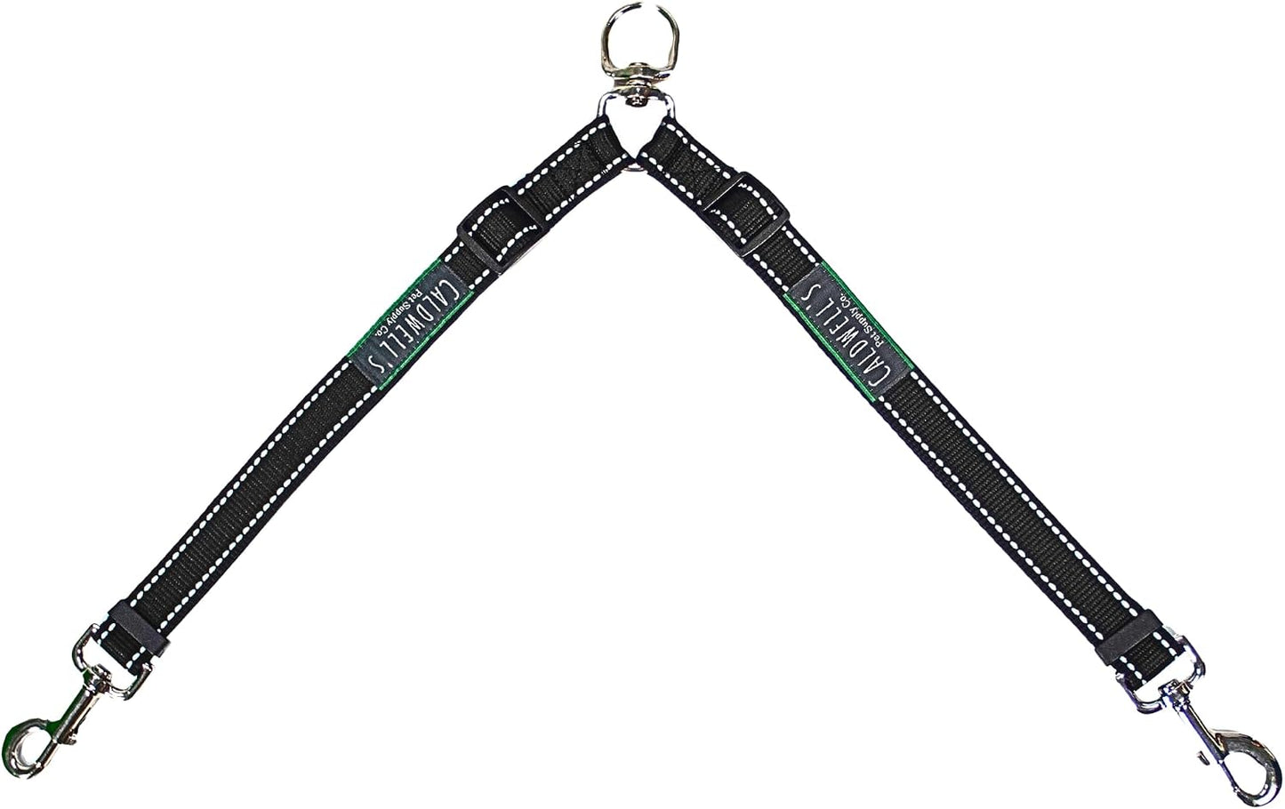 Caldwell's Pet Supply Co. dog leash coupler front view showing heavy-duty nickel-plated swivel clip.