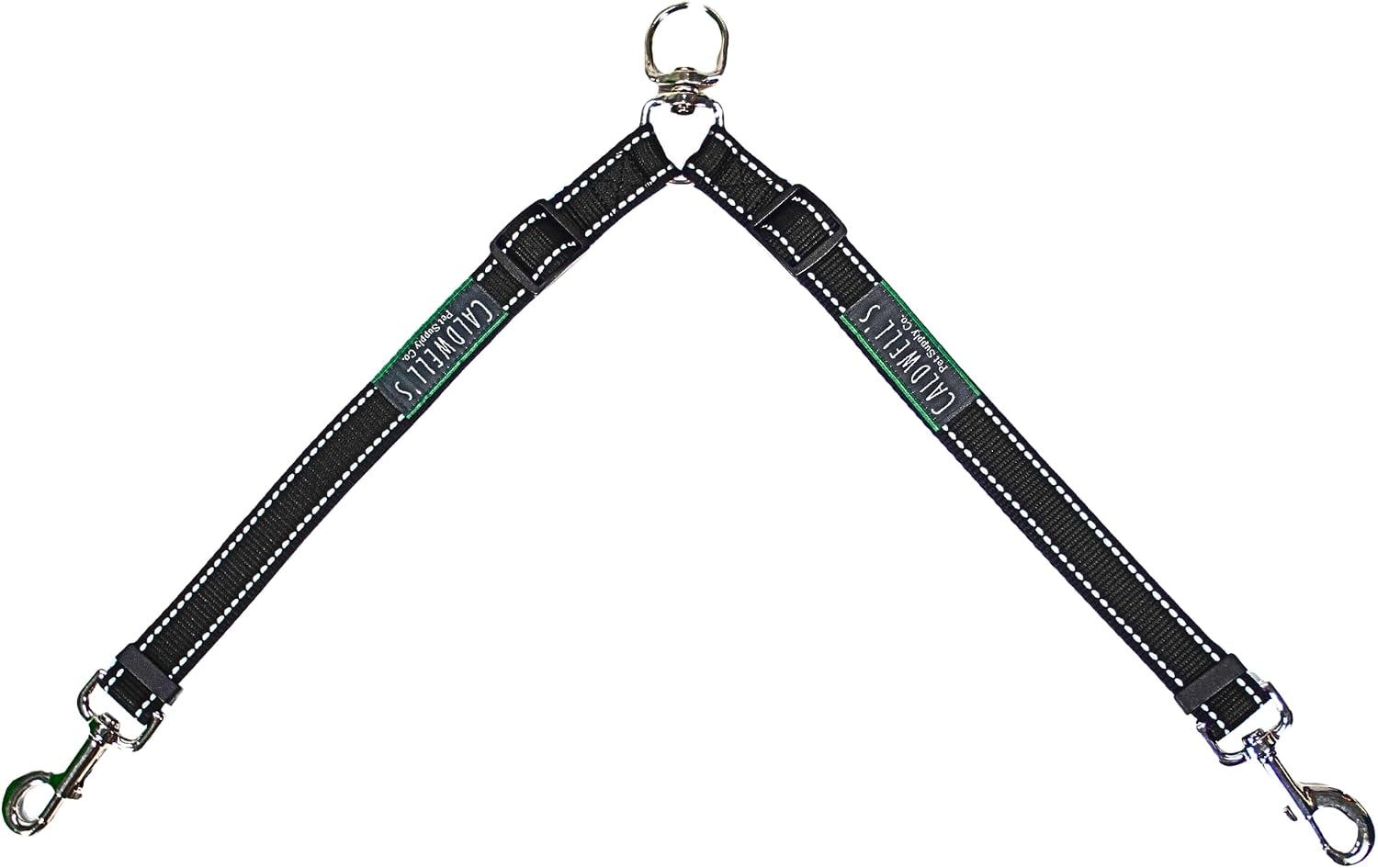 Caldwell's Pet Supply Co. dog leash coupler front view showing heavy-duty nickel-plated swivel clip.