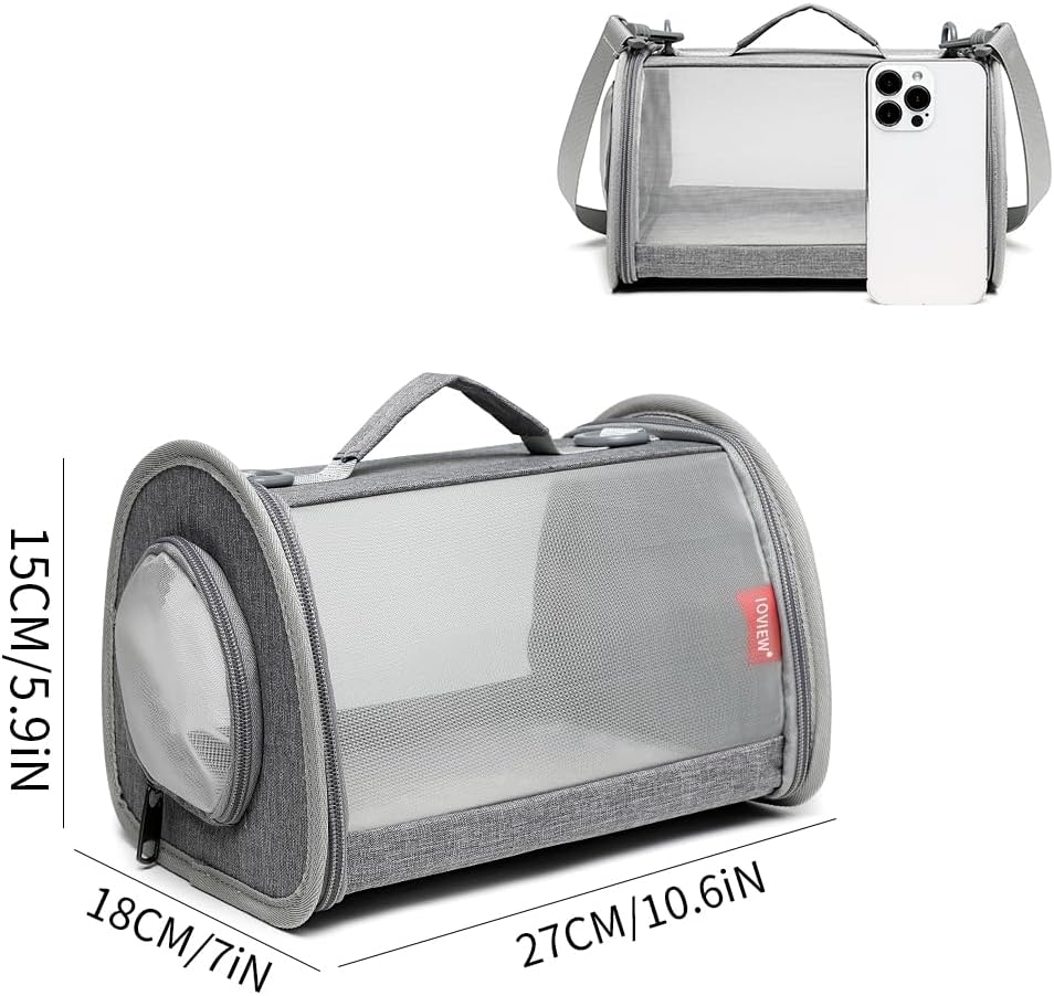 Guinea Pig Carrier Travel Small Animal Carrier Bag Lizard Bird Rabbit Carrier Cage Squirrel Breathable Bag Portable Travel Hamster Small Pet Hangbag (Small, Gray) - Image 3