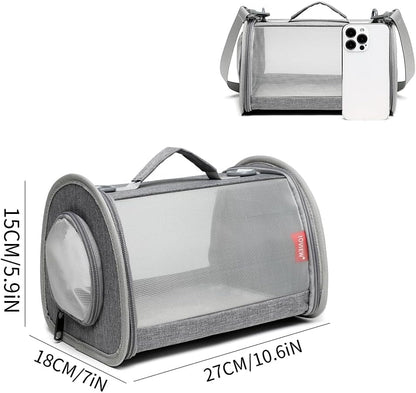 Guinea Pig Carrier Travel Small Animal Carrier Bag Lizard Bird Rabbit Carrier Cage Squirrel Breathable Bag Portable Travel Hamster Small Pet Hangbag (Small, Gray) - Image 3