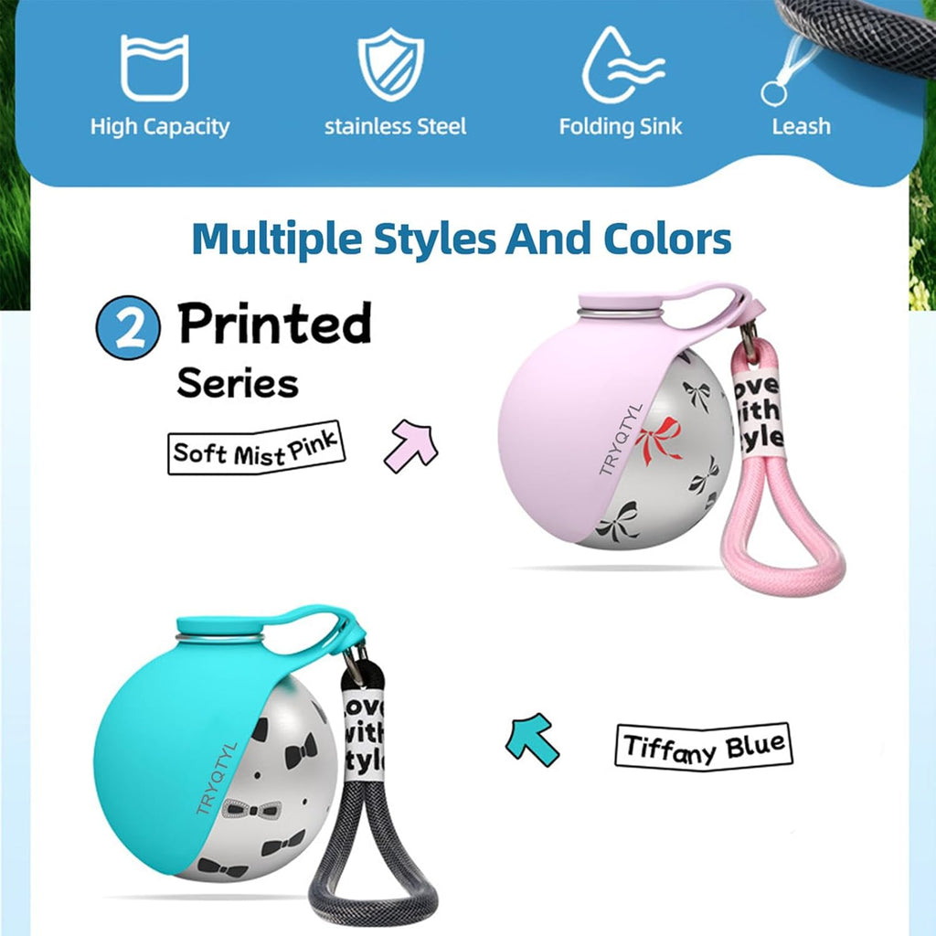 Dog Water Bottle, 10oz Stainless Steel Portable Dog Water Bottle with Foldable Silicone Bowl, 2-in-1 Portable Dog Water Bowl for Water & Food, Water Dispenser for Dogs Walking (Pink) - Image 9