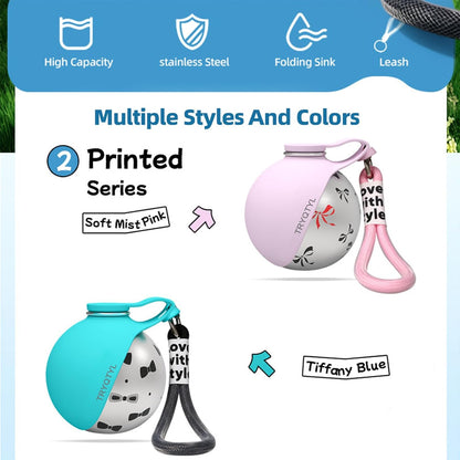 Dog Water Bottle, 10oz Stainless Steel Portable Dog Water Bottle with Foldable Silicone Bowl, 2-in-1 Portable Dog Water Bowl for Water & Food, Water Dispenser for Dogs Walking (Pink) - Image 9