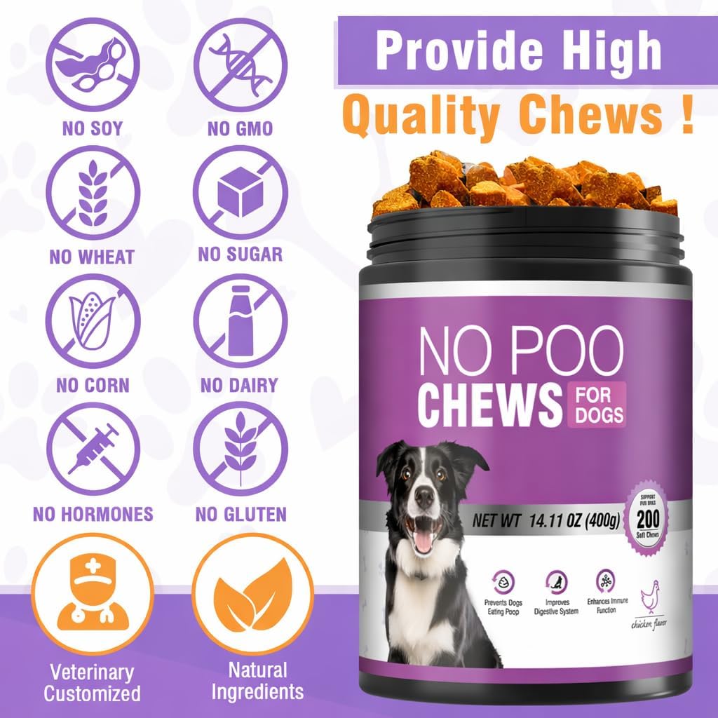 Dog eating chicken flavored no poo chew treat