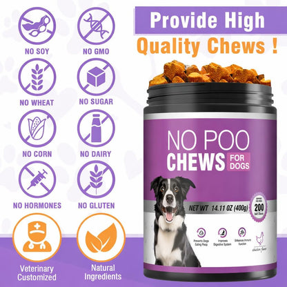 Dog eating chicken flavored no poo chew treat