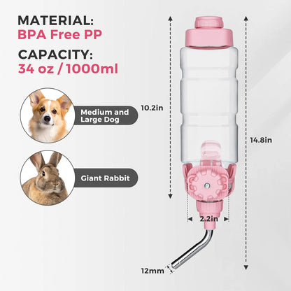 Vannon rabbit water bottle for cage installed on kennel side panel.