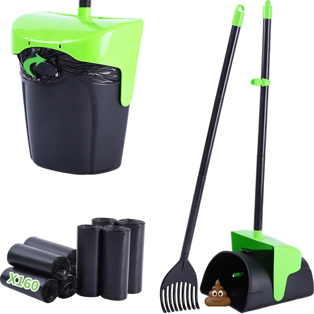 Ienjoyed pooper scooper large swivel bin and rake front view for outdoor pet waste management