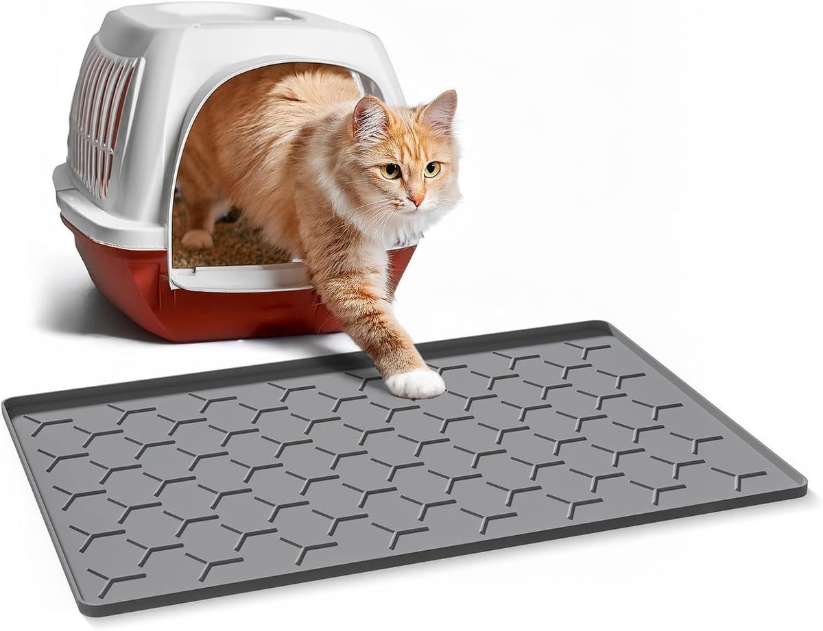 Garoopion Cat Mat for Litter Box, Large 34.05x22.5 inch Cat Litter Mat, Waterproof Silicone Pad for Floor, Gray - Image 9