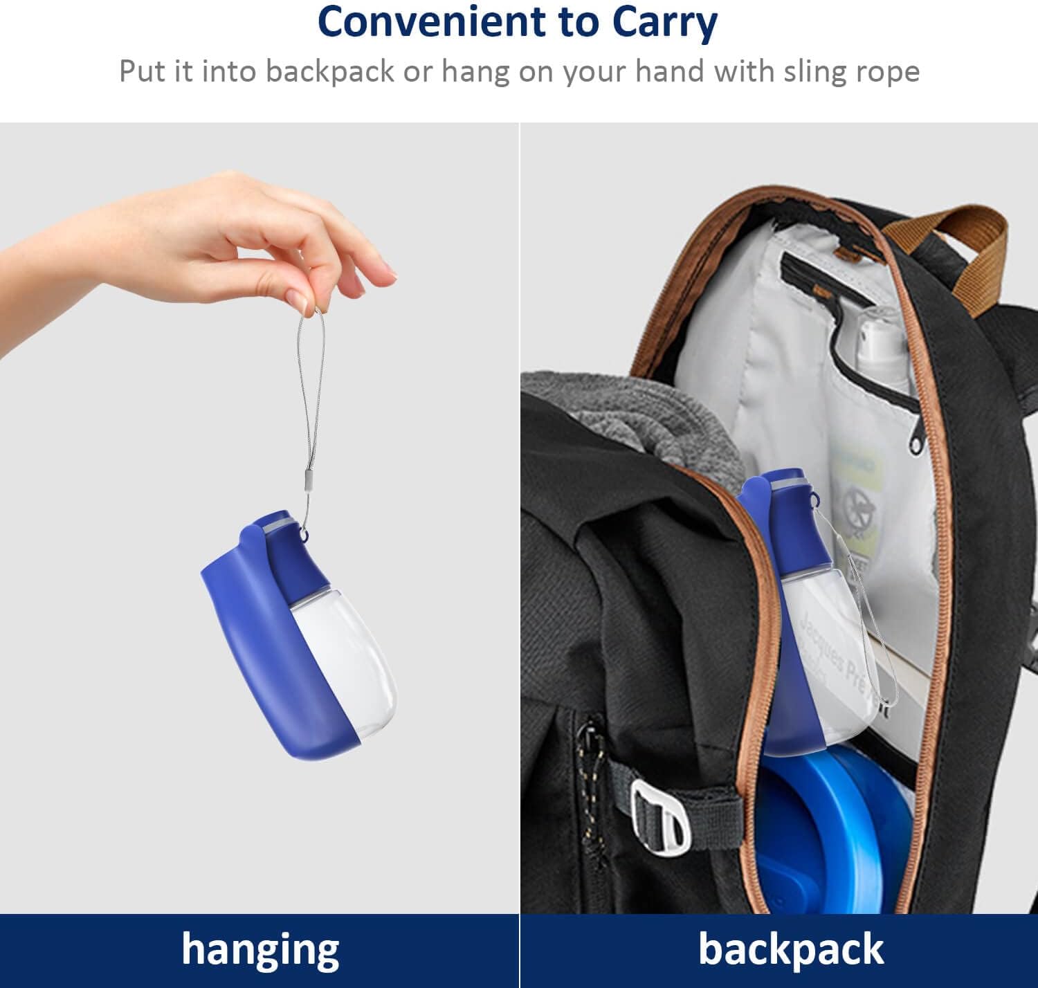 High temperature resistant pet walking bottle with attached carrying sling rope