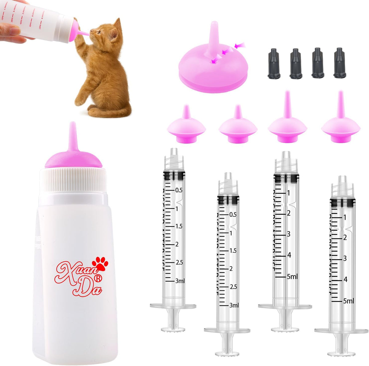 Xuanda professional pet nursing kit with yellow medium silicone nipple and medical grade syringe