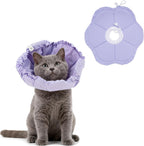 Tensho soft flower cat cone front view purple adjustable recovery collar
