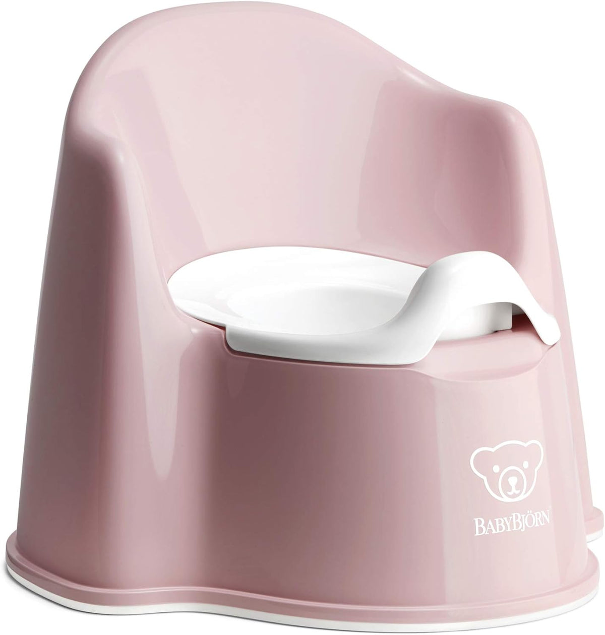 Babybjörn Potty Chair Powder Pink and White front view for toddler training