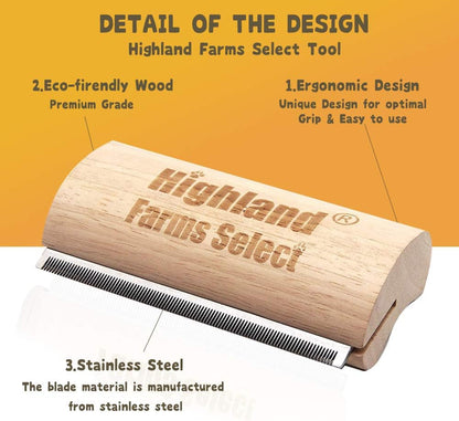 Ergonomic wooden handle deshedding tool for dogs and cats