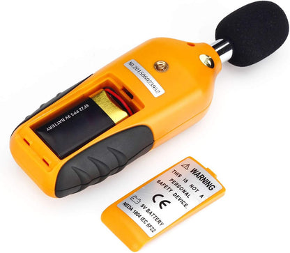 RISEPRO digital decibel reader showcasing the side profile buttons for data hold and max min tracking.
