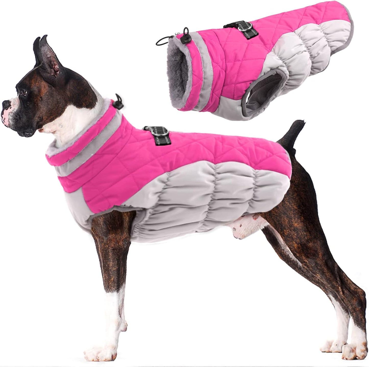 Lelepet Dog Coat Warm Dog Winter Coat Waterproof Dogs Jacket with Harness Built in Reflective Pet Fleece Vest Zip-Up Cold Weather Coats for Large Dogs Turtleneck Windproof Coats Boxer Blaze Orange XL - Image 13