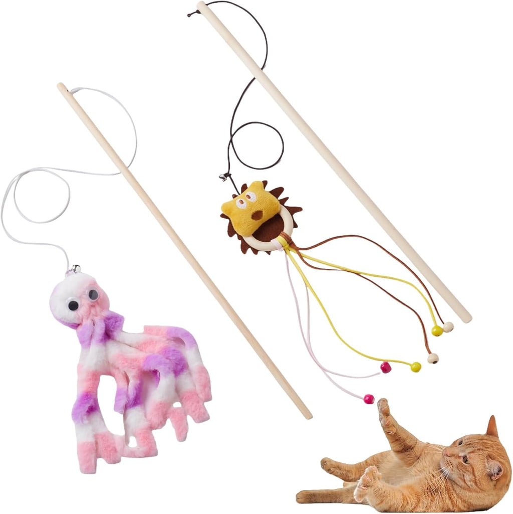 NOWFRESH Cat Wand Toy Set, 2 PCS Interactive Cat Teaser Wands with Cute Bee & Mouse Designs, Equipped with Bells and Streamers to Captivate Your Cat's Attention - Image 10