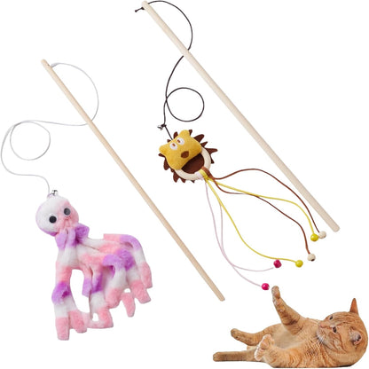 NOWFRESH Cat Wand Toy Set, 2 PCS Interactive Cat Teaser Wands with Cute Bee & Mouse Designs, Equipped with Bells and Streamers to Captivate Your Cat's Attention - Image 10