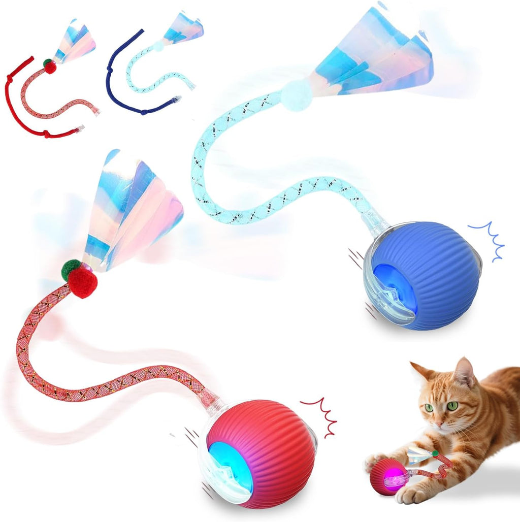 Miraigai interactive smart cat ball red and blue front view
