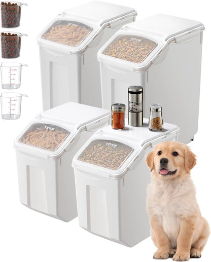 VEVOR Ingredient Storage Bin, 2 x 15L Dispenser Bin with 2 Measuring Cups, Attachable Casters and Airtight Lid, 2 Pcs/Set Dog Pet Food Storage Container, PP Material Kitchen Rice Cereal Flour Bin - Image 10
