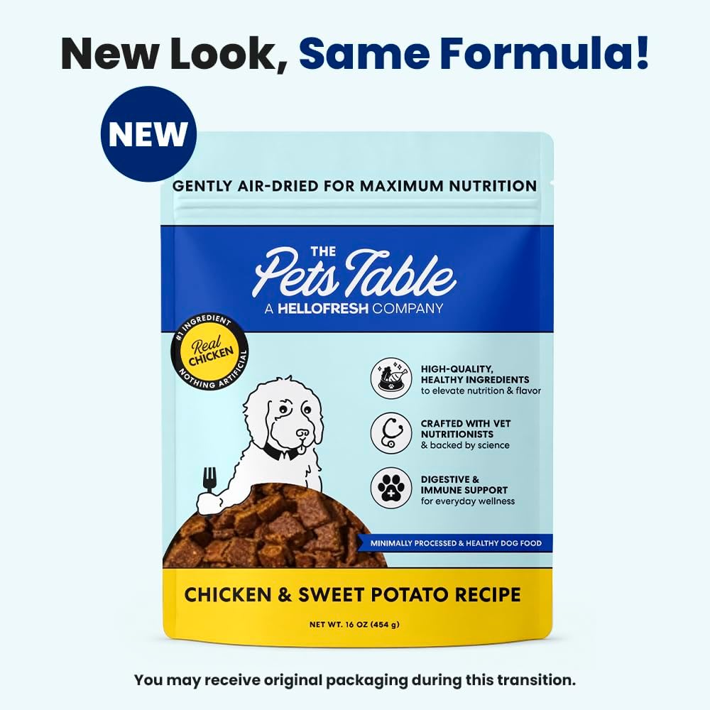 The Pets Table air dried canine food packaging displaying premium chicken and vegetable formula.