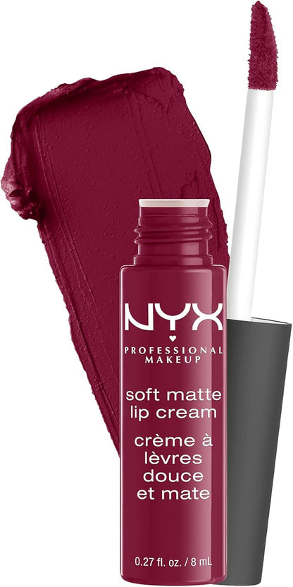 A rich color swatch of the Monte Carlo deep cranberry red soft matte lip cream