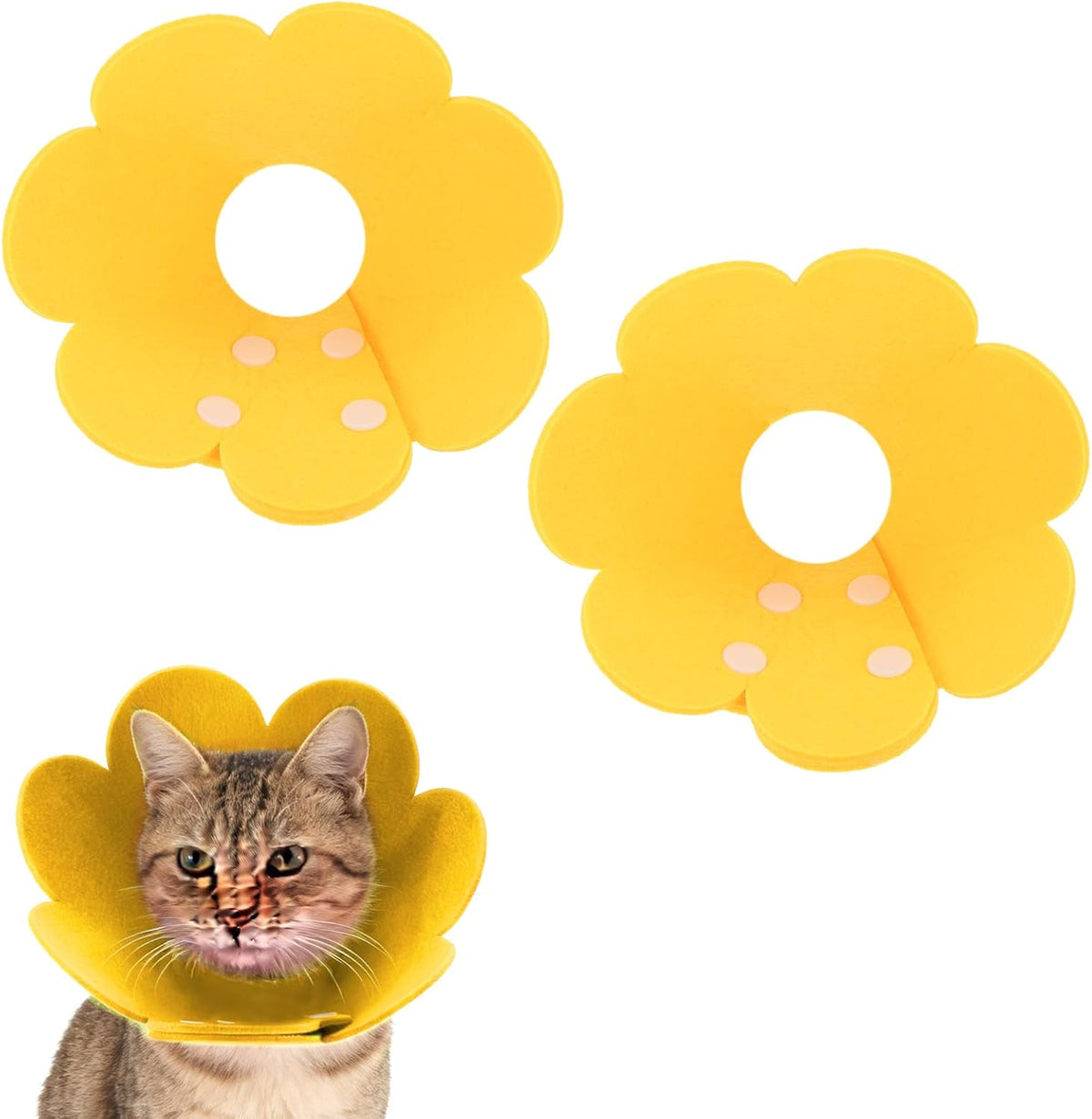 Felt Cat Recovery Collar, Cute Flower Cat Recovery Collar Adjustable Recovery Cones (2Pcs, M 8.7-9.8inch, Yellow/Pink) for Small Dogs Kittens Cats - Image 13