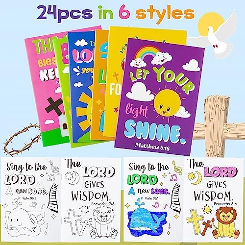 Spiritual kids drawing booklets display pack with inspirational scripture quotes.