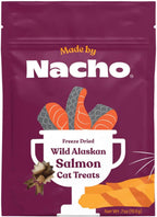 Made by Nacho freeze dried chicken breast bag alongside healthy cat bowl setup