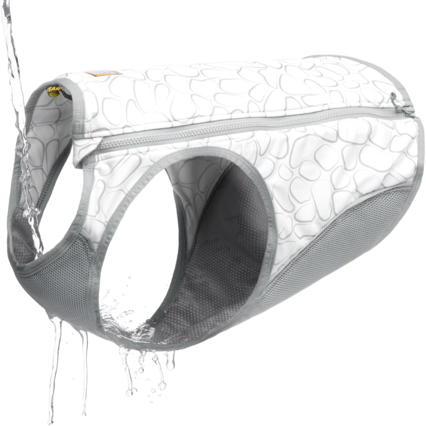Ruffwear evaporative cooling gear back view illustrating the UPF 50 sun protection panel