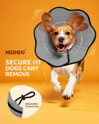 Comfortable pet e-collar showing reinforced stitching and deep curved design