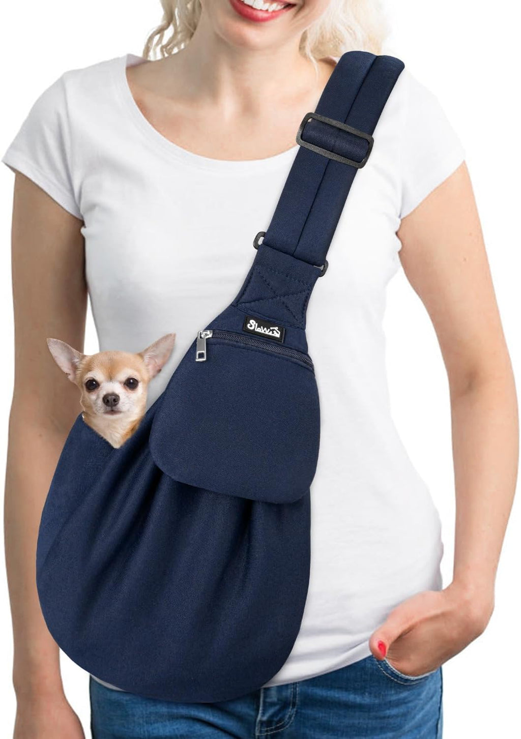 SlowTon Dog Carrier Sling - Thick Padded Shoulder Strap Adjustable Dog Carriers for Small Dogs, Puppy Carrier Purse for Pet Cat with Front Zipper Pocket Safety Belt Machine Washable (Grey L) - Image 9