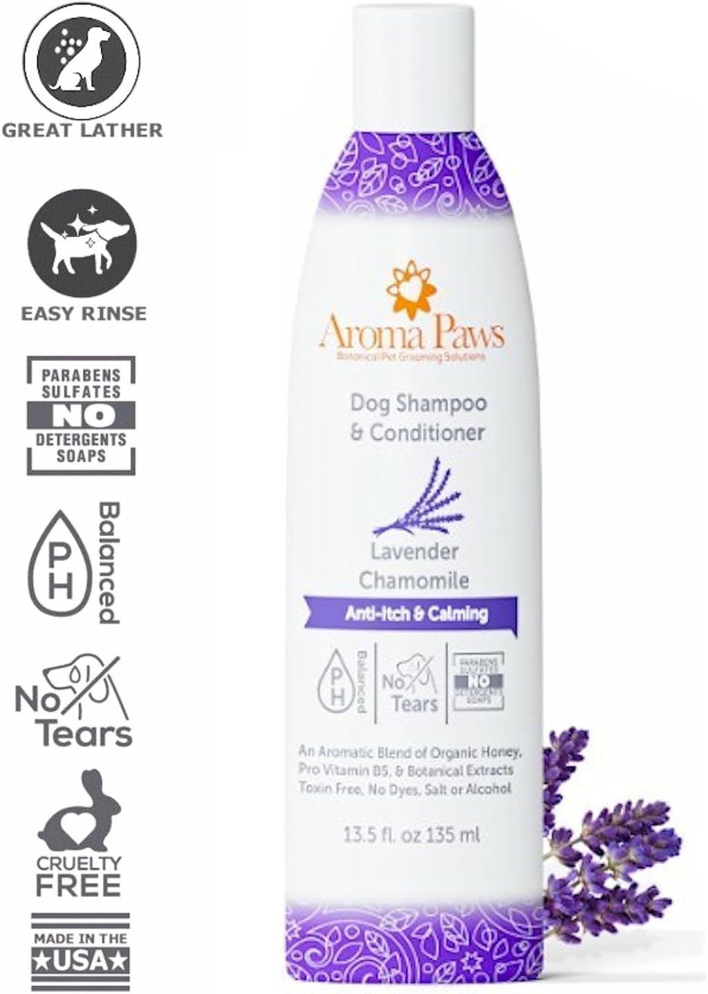 Aroma Paws tearless dog shampoo 13.5 fluid ounces