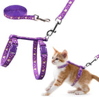 Angelpet gold moons cat harness and leash set front view purple cat vest