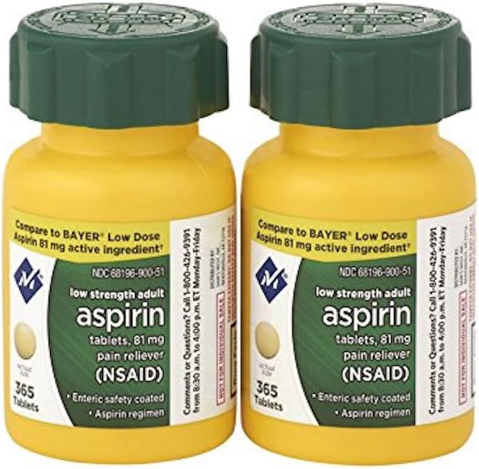 Member's Mark Aspirin 81mg 730 Count Pack of 2 front view showing low dose enteric coated tablets for heart health