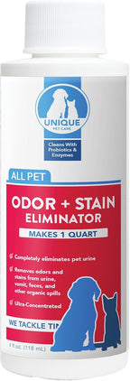 Lifestyle shot of pet cleaning concentrate bottle