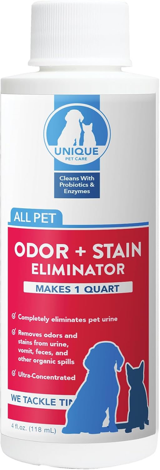 Lifestyle shot of pet cleaning concentrate bottle