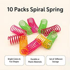 Close up of ten colorful plastic spiral springs for kittens