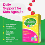 Culturelle kids probiotic bottle next to natural berry graphics