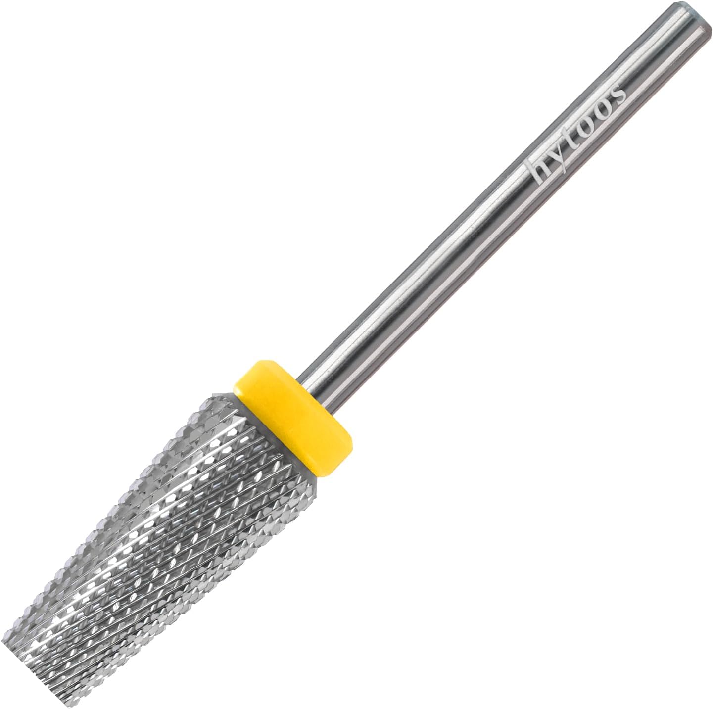 Hytoos flat top five in one nail drill bit front view showcasing tungsten carbide teeth