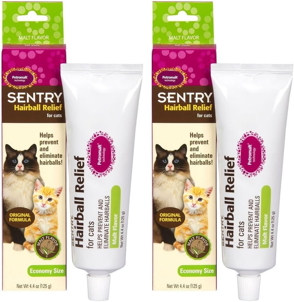 Sentry Petromalt cat hairball relief supplement package details.
