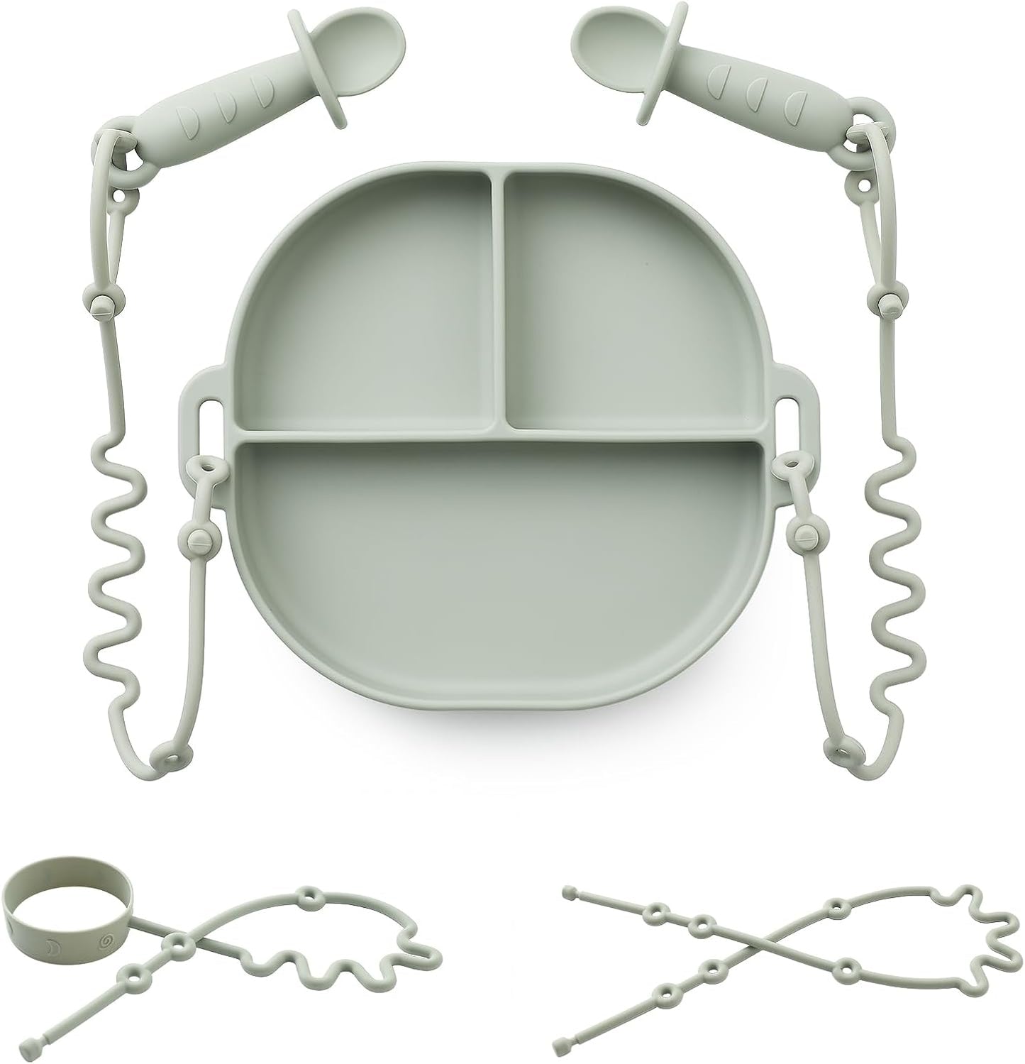 Andy Bear silicone baby suction plate set in sage green