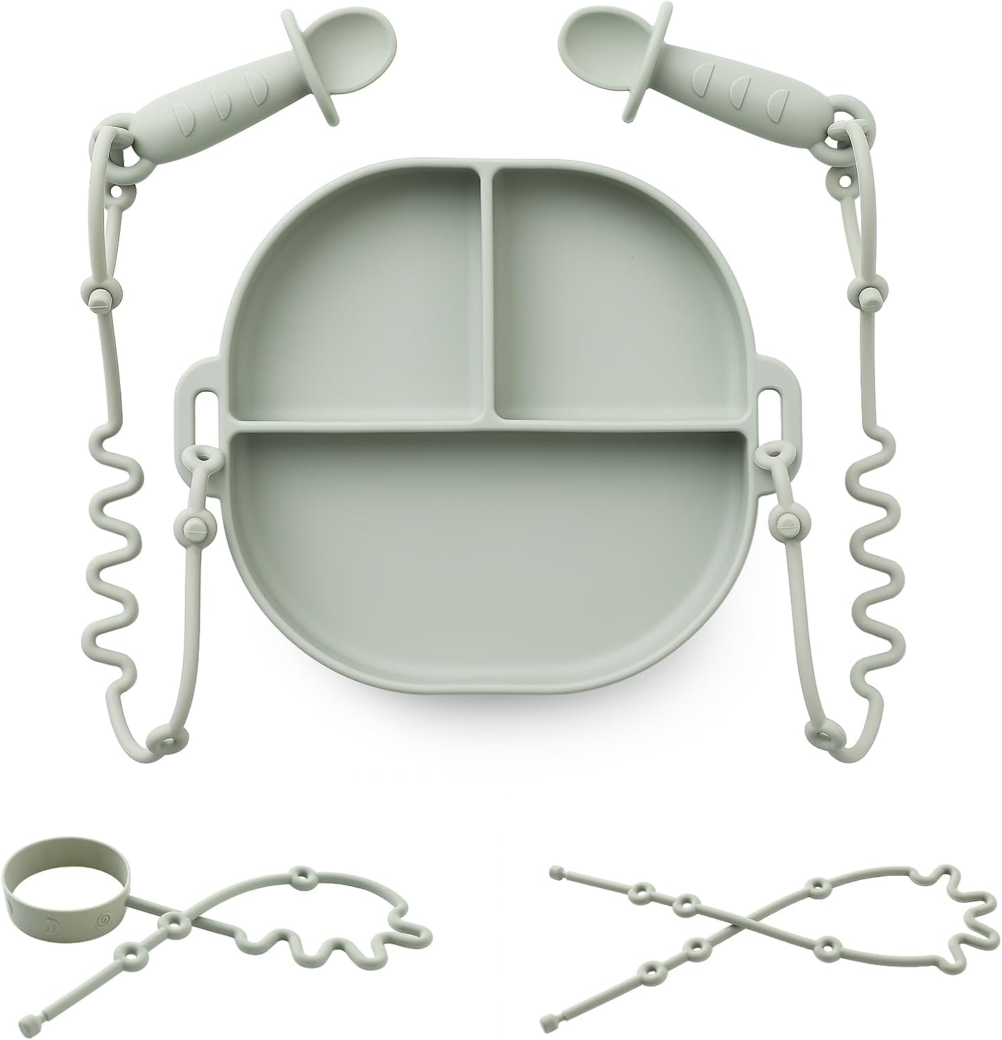 Andy Bear silicone baby suction plate set in sage green