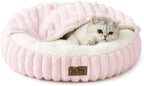 COZY KISS Hooded Blanket Cat Bed - 20"x20" Round Fluffy Donut Cuddler for Cats & Toy Dogs, Anti-Anxiety Faux Fur Pet Bed, Machine Washable with Non-Slip Bottom, Cream - Image 11