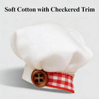 Miniature white pet chef hat with red gingham ribbon bow