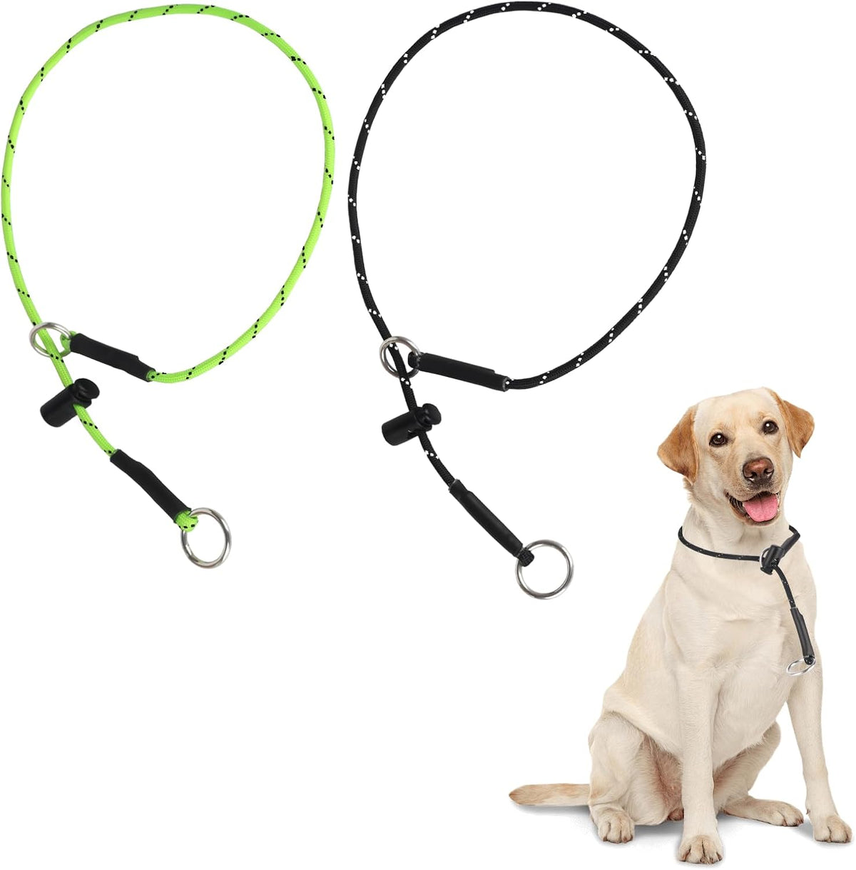 FURSDOLY 22 Inch Paracord Dog Slip Collar front view showing the black and neon green reflective rope