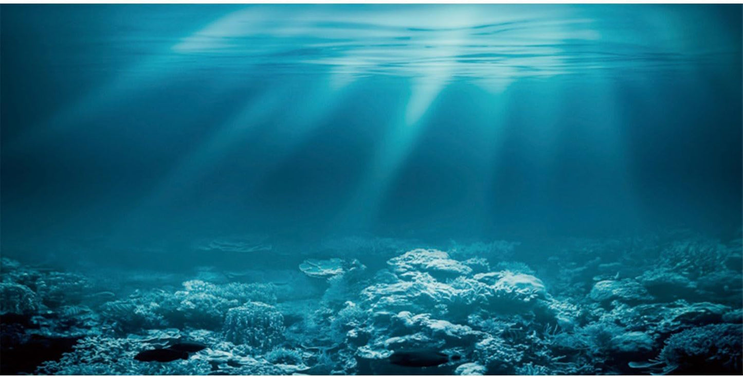 AWERT Undersea Theme Aquarium Background front view showing vivid sunshine underwater world fish tank scenery.