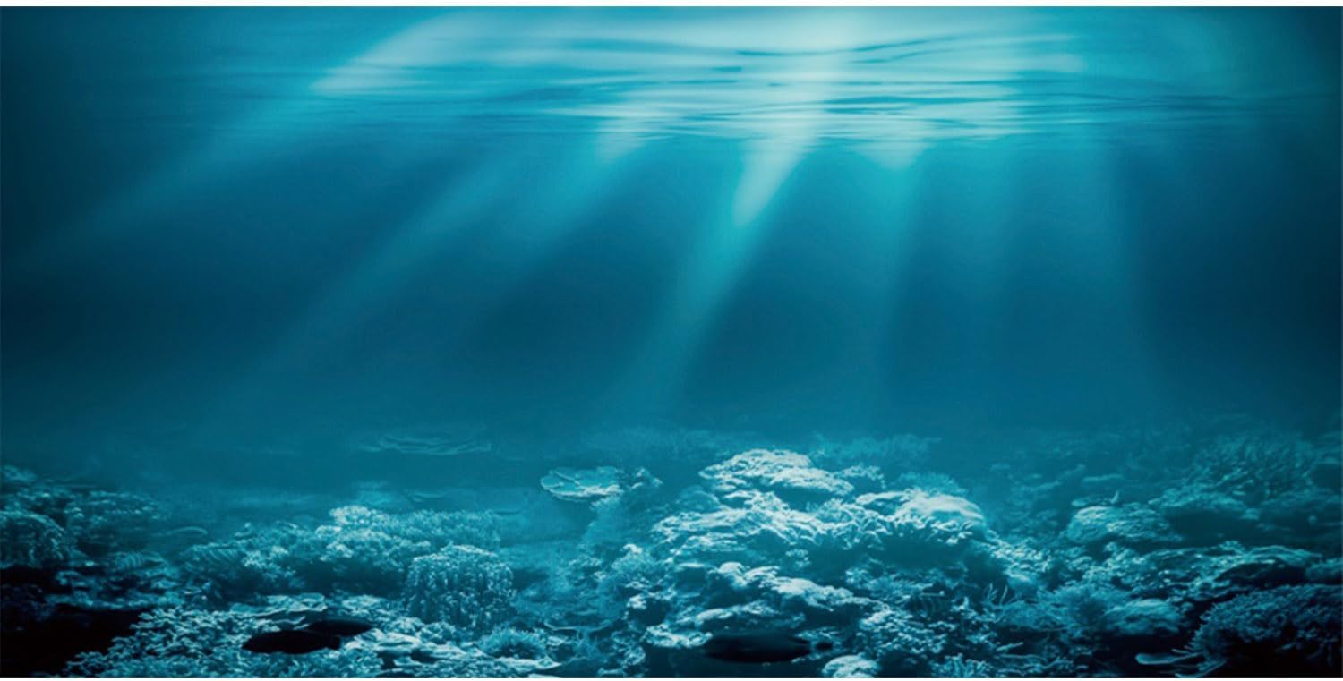 AWERT Undersea Theme Aquarium Background front view showing vivid sunshine underwater world fish tank scenery.