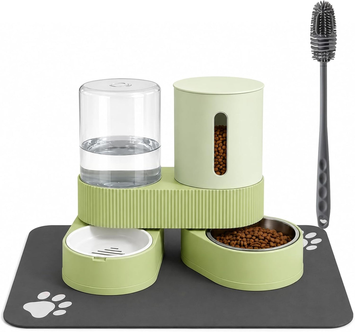 Gravity Cat Feeder 2 Pack Automatic Food Feeder and Water Dispenser Set Detachable Pet Bowl with Silicone Mat for Cats Small Medium Dogs, Large Capacity(Green) - Image 9