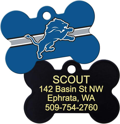 GoTags personalized pet identification tag displaying custom laser engraving details.